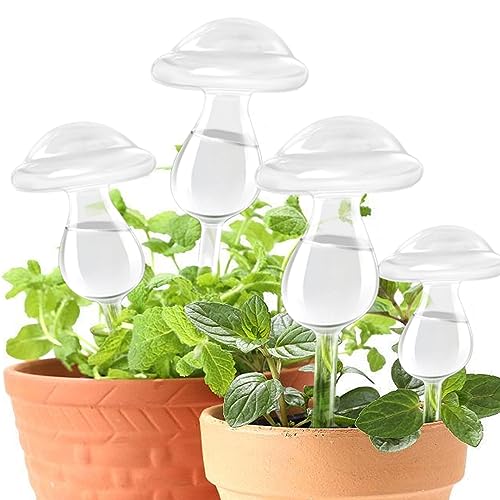 E-feilai - Glas-Bewässerungsspieß, Bewässerungskugeln für Pflanzen, Selbstbewässernde Glühbirnen für Zimmerpflanzen, Pflanzen Gießhilfe für Balkon und Garten (4 Transparent Pilze) von E-feilai