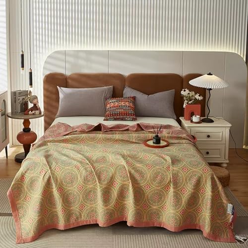 E-yimeng Tagesdecke 150x200 Sofa überzug Tri Musselin Baumwolle Vielseitige Wohndecke als Bettüberwurf oder Sofaüberwurf Steppdecke Leichte Weiche Gesteppte Decke Mandala Grün(ohne Kissenbezug) von E-yimeng