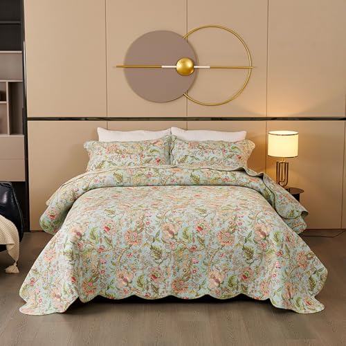 E-yimeng Tagesdecke 230x250 Bettüberwurf zweiseitig mit 2 Kissenbezüge 48x74 cm pflegeleicht Bett Überwurf Sofaüberwurf Steppdecke Sofa Decke Überwurfdecke Betthusse Quilt Bedspread (Grün) von E-yimeng