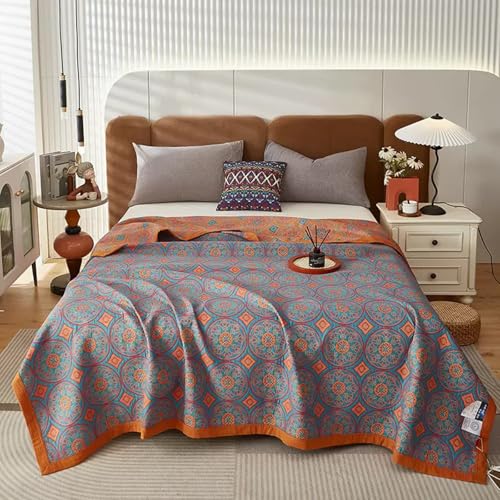 E-yimeng Tagesdecke 250x270 Sofa überzug Tri Musselin Baumwolle Vielseitige Wohndecke als Bettüberwurf oder Sofaüberwurf Steppdecke Leichte Weiche Gesteppte Decke Mandala Blau(ohne Kissenbezug) von E-yimeng