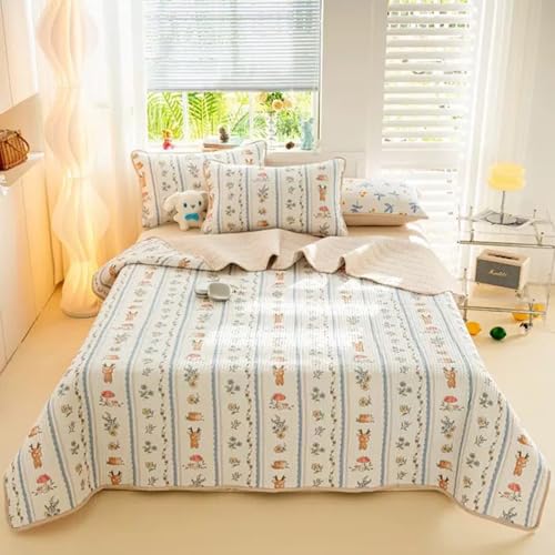 E-yimeng Tagesdecke 90x200 Sofa überzug Vielseitige Wohndecke als Bettüberwurf oder Sofaüberwurf Zweiseitig Steppdecke Leichte Weiche Gesteppte Decke Weiß Rosa Streifen (ohne Kissenbezug) von E-yimeng