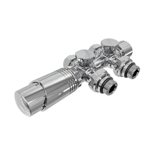Heizkörperthermostat Heizkörper Durchgangsventil Eckventil 1/2 zoll φ15&16 Hahnblock Heizkörper Thermostat für Badheizkörper Handtuchheizkörper Mittelanschluss Multiblock Set(Chrome) von E-yimeng