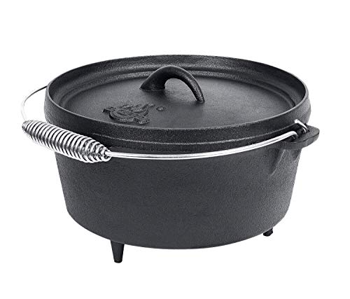 Dutch Oven von El Fuego® neues Modell, inkl. Deckelheber/Schürhaken, mit Transportbügel, Schmortopf, Feuertopf, Topf, Grill, Camping, AY 464 von E. Fuego