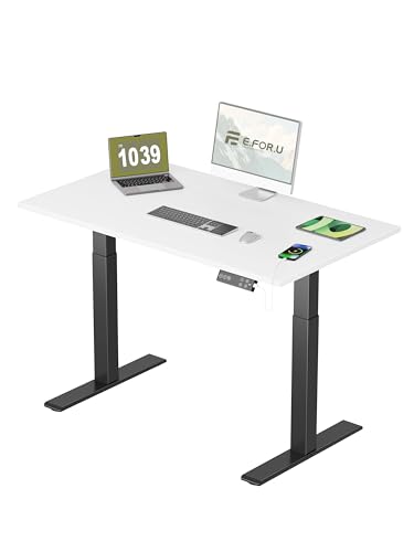E.For.U® höhenverstellbarer Schreibtisch 140x80 cm, 2 Motoren, elektrisch höhenverstellbares Tischgestell mit 2-Fach-Teleskop, Memory-Steuerung (Schwarz), DT20L mit Tischplatte (Weiß) von E.For.U