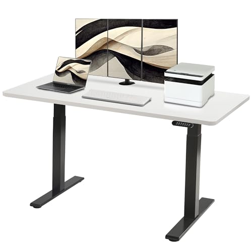 E.For.U® höhenverstellbarer Schreibtisch 180x80 cm, 2 Motoren, elektrisch höhenverstellbares Tischgestell mit 2-Fach-Teleskop, Memory-Steuerung (Schwarz), DT20L mit Tischplatte (Weiß) von E.For.U