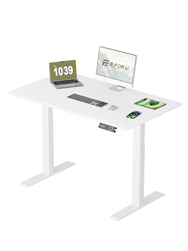 E.For.U® höhenverstellbarer Schreibtisch 140x80 cm, 2 Motoren, elektrisch höhenverstellbares Tischgestell mit 2-Fach-Teleskop, Memory-Steuerung (Weiß), DT20L mit Tischplatte (Weiß) von E.For.U