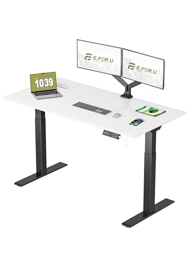 E.For.U® höhenverstellbarer Schreibtisch 160x80 cm, 2 Motoren, elektrisch höhenverstellbares Tischgestell mit 2-Fach-Teleskop, Memory-Steuerung (Schwarz), DT20L mit Tischplatte (Weiß) von E.For.U
