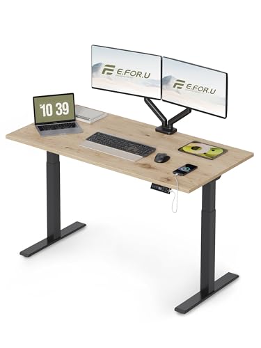 E.For.U® Höhenverstellbarer Schreibtisch 160x80 cm, 2 Motoren, Stabiler Schreibtisch Höhenverstellbar Elektrisch mit 2-Fach-Teleskop, 4 Memory-Steuerung, Mit Tischplatte (Schwarz + Asteiche) von E.For.U