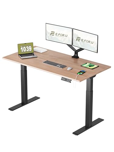 E.For.U® Höhenverstellbarer Schreibtisch 160x80 cm, 2 Motoren, Stabiler Schreibtisch Höhenverstellbar Elektrisch mit 2-Fach-Teleskop, 4 Memory-Steuerung, Mit Tischplatte (Schwarz + Nussbaum) von E.For.U