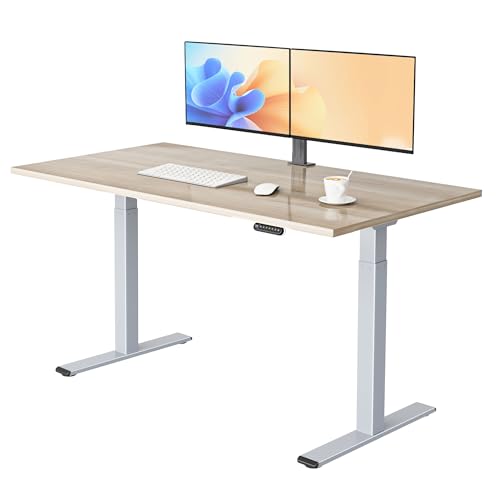E.For.U® Höhenverstellbarer Schreibtisch 160x80 cm, 2 Motoren, Stabiler Schreibtisch Höhenverstellbar Elektrisch mit 2-Fach-Teleskop, 4 Memory-Steuerung, Mit Tischplatte (Silber + Nussbaum) von E.For.U