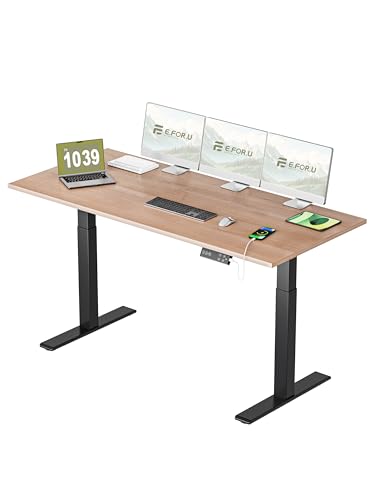 E.For.U® Höhenverstellbarer Schreibtisch 180x80 cm, 2 Motoren, Stabiler Schreibtisch Höhenverstellbar Elektrisch mit 2-Fach-Teleskop, 4 Memory-Steuerung, Mit Tischplatte (Schwarz + Nussbaum) von E.For.U