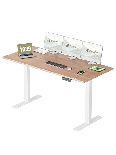 E.For.U® Höhenverstellbarer Schreibtisch 180x80 cm, 2 Motoren, Stabiler Schreibtisch Höhenverstellbar Elektrisch mit 2-Fach-Teleskop, 4 Memory-Steuerung, Mit Tischplatte (Weiß + Nussbaum) von E.For.U