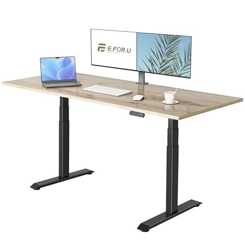 E.For.U® Höhenverstellbarer Schreibtisch Elektrisch 200x100cm - Ergonomischer Steh-Sitz Tisch Verstellbarer, Computertisch Bürotisch Stehschreibtisch, 2 Motoren 3-Fach Teleskop (Asteiche+Schwarz) von E.For.U