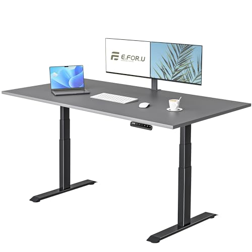 E.For.U® Höhenverstellbarer Schreibtisch Elektrisch 200x100cm - Ergonomischer Steh-Sitz Tisch Verstellbarer, Computertisch Bürotisch Stehschreibtisch, 2 Motoren 3-Fach Teleskop (Dunkelgrau+Schwarz) von E.For.U