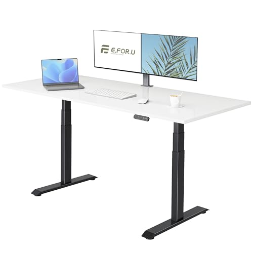 E.For.U® Höhenverstellbarer Schreibtisch Elektrisch 200x100cm - Ergonomischer Steh-Sitz Tisch Verstellbarer, Computertisch Bürotisch Stehschreibtisch, 2 Motoren 3-Fach Teleskop (Weiß+Schwarz) von E.For.U