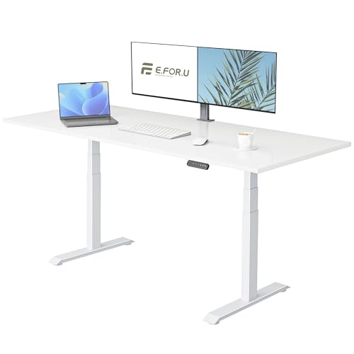 E.For.U® Höhenverstellbarer Schreibtisch Elektrisch 200x100cm - Ergonomischer Steh-Sitz Tisch Verstellbarer, Computertisch Bürotisch Stehschreibtisch, 2 Motoren 3-Fach Teleskop (Weiß+Weiß) von E.For.U