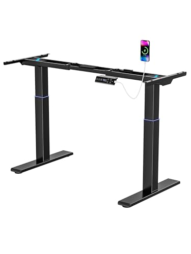 E.For.U® Höhenverstellbarer Schreibtisch Gestell Elektrisch - Tischgestell stufenlos mit 4 Speicher-Steuerung, Computertisch Gestell mit 2 Motoren, Schwarz von E.For.U