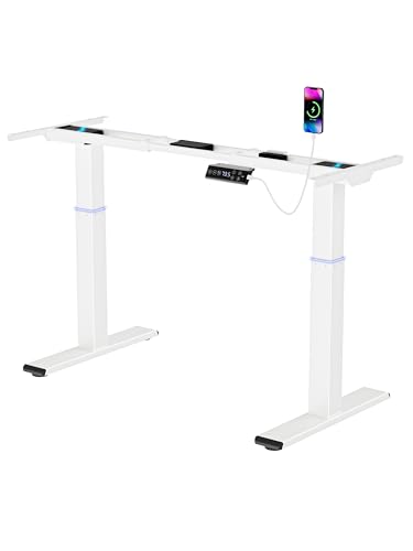 E.For.U® Höhenverstellbarer Schreibtisch Gestell Elektrisch - Tischgestell stufenlos mit 4 Speicher-Steuerung, Computertisch Gestell mit 2 Motoren, Weiß von E.For.U