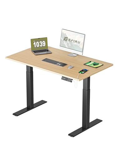 E.For.U® höhenverstellbarer Schreibtisch 140x80 cm, 2 Motoren, elektrisch höhenverstellbares Tischgestell mit 2-Fach-Teleskop, Memory-Steuerung (Schwarz), DT20L mit Tischplatte (Buche) von E.For.U