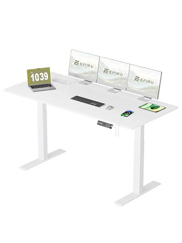 E.For.U® höhenverstellbarer Schreibtisch 180x80 cm, 2 Motoren, elektrisch höhenverstellbares Tischgestell mit 2-Fach-Teleskop, Memory-Steuerung (Weiß), DT20L mit Tischplatte (Weiß) von E.For.U