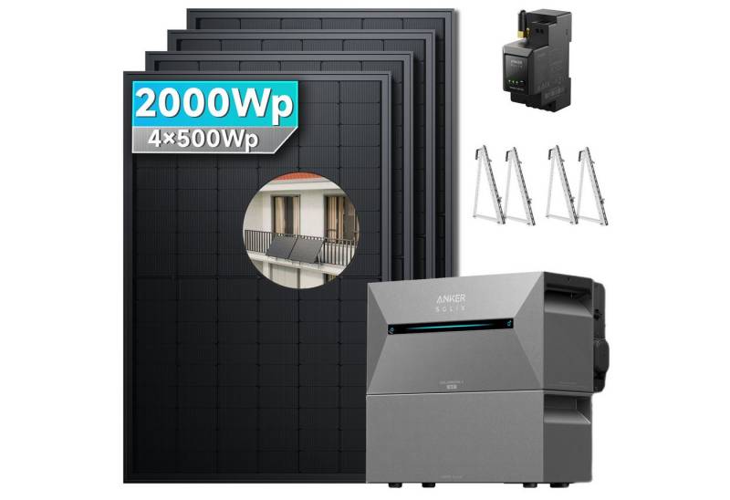 SolarMars Balkonkraftwerk mit Speicher 2000w( 500*4)  mit Anker Solix Solarbank 2 E1600 Pro, 0% MwSt von SolarMars