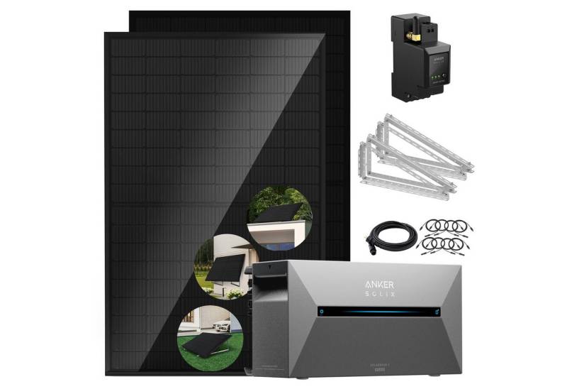 SolarMars Balkonkraftwerk mit Speicher Anker Solix Solarbank 2 E1600 Pro, 900 W, (mit Solarbank 2 E1600 Pro System, Flachdach/Garten Halterung für 2 Solarmodule), 0% MwSt von SolarMars