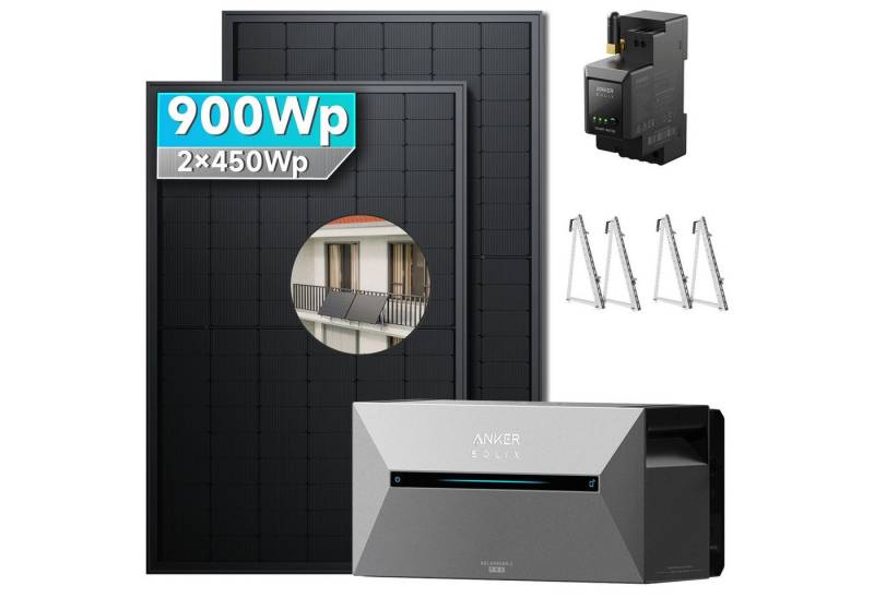 SolarMars Balkonkraftwerk mit Speicher Anker Solix Solarbank 2 E1600 Pro, 900 W, (Balkon Halterung für 2 Solarmodule), 0% MwSt von SolarMars