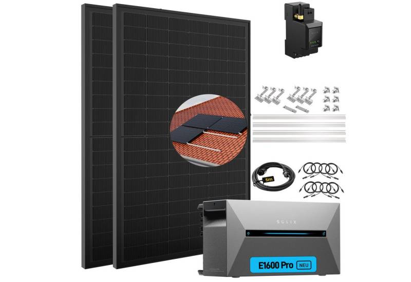 SolarMars Balkonkraftwerk mit Speicher Anker Solix Solarbank 2 E1600 Pro, 900 W, (Ziegeldach Halterung für 2 Solarmodule), 0% MwSt von SolarMars