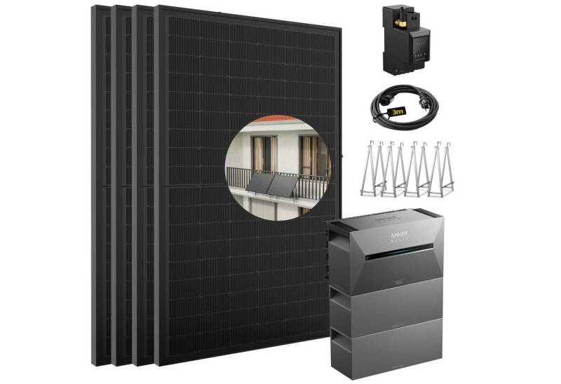 E.For.U Solaranlage 2000W Balkonkraftwerk mit Speicher Anker Solix Solarbank 3 E2700 Pro, (mit optionaler BP2700 Erweiterungsakku), mit intelligenter KI zur dynamischen Überwachung des Stromverbrauchs von E.For.U
