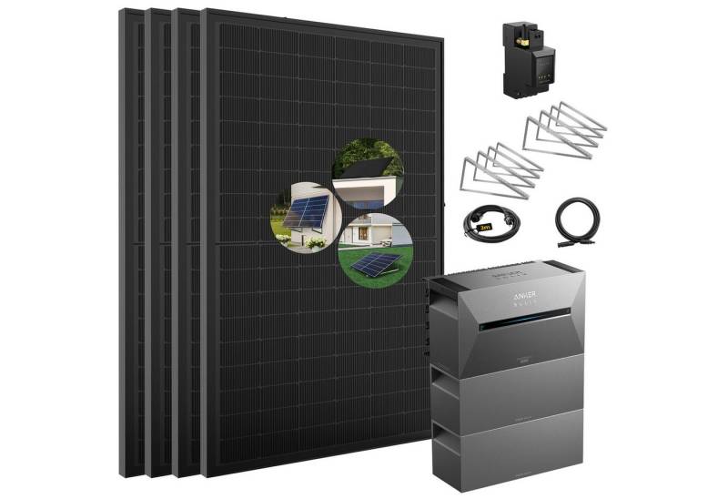 SolarMars Balkonkraftwerk mit Speicher 2000W Anker Solix Solarbank 3 E2700 Pro, 2000 W, Monokristallin, (mit optionaler BP2700 Erweiterungsakku und Halterung), mit intelligenter KI zur dynamischen Überwachung des Stromverbrauchs von SolarMars