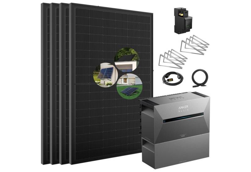 SolarMars Balkonkraftwerk mit Speicher 2000W Anker Solix Solarbank 3 E2700 Pro, 2000 W, Monokristallin, (mit optionaler BP2700 Erweiterungsakku und Halterung), mit intelligenter KI zur dynamischen Überwachung des Stromverbrauchs von SolarMars