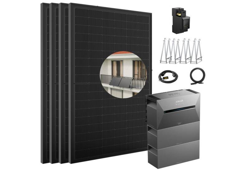 SolarMars Balkonkraftwerk mit Speicher 2000W Anker Solix Solarbank 3 E2700 Pro, 2000 W, Monokristallin, (mit optionaler BP2700 Erweiterungsakku und Halterung), mit intelligenter KI zur dynamischen Überwachung des Stromverbrauchs von SolarMars
