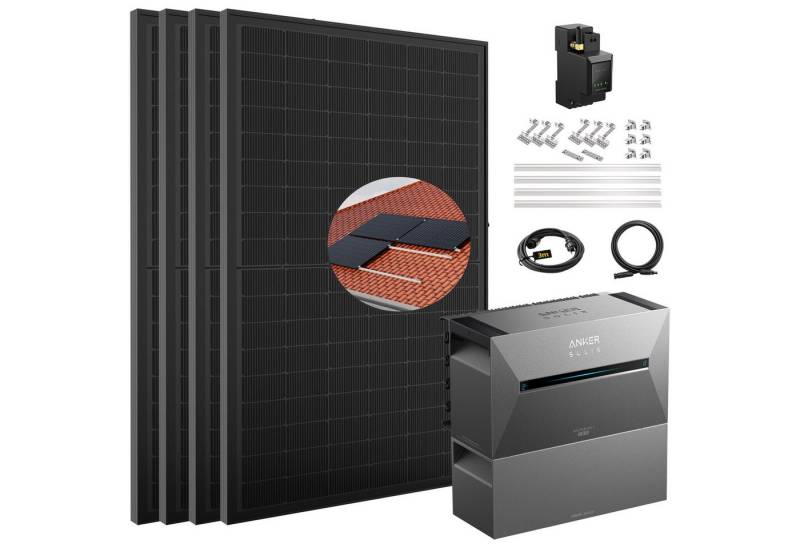 SolarMars Balkonkraftwerk mit Speicher 2000W Anker Solix Solarbank 3 E2700 Pro, 2000 W, Monokristallin, (mit optionaler BP2700 Erweiterungsakku und Halterung), mit intelligenter KI zur dynamischen Überwachung des Stromverbrauchs von SolarMars