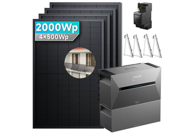 SolarMars Balkonkraftwerk mit Speicher 2000W Anker Solix Solarbank 3 E2700 Pro, 2000 W, Monokristallin, (mit optionaler BP2700 Erweiterungsakku und Halterung), mit intelligenter KI zur dynamischen Überwachung des Stromverbrauchs von SolarMars