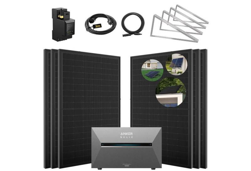 SolarMars Solaranlage 3000W Balkonkraftwerk mit Speicher Anker Solix Solarbank 3 E2700 Pro, (mit optionaler BP2700 Erweiterungsakku), mit intelligenter KI zur dynamischen Überwachung des Stromverbrauchs von SolarMars