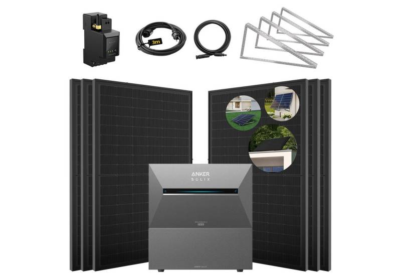 SolarMars Solaranlage 3000W Balkonkraftwerk mit Speicher Anker Solix Solarbank 3 E2700 Pro, (mit optionaler BP2700 Erweiterungsakku), mit intelligenter KI zur dynamischen Überwachung des Stromverbrauchs von SolarMars
