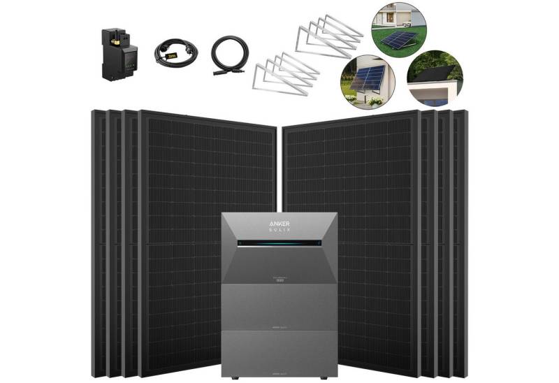 SolarMars Solaranlage 4000W Balkonkraftwerk mit Speicher Anker Solix Solarbank 3 E2700 Pro, (mit optionaler BP2700 Erweiterungsakku), mit intelligenter KI zur dynamischen Überwachung des Stromverbrauchs von SolarMars