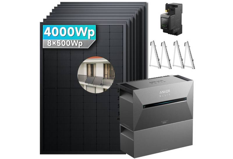 SolarMars Solaranlage 4000W Balkonkraftwerk mit Speicher Anker Solix Solarbank 3 E2700 Pro, (mit optionaler BP2700 Erweiterungsakku), mit intelligenter KI zur dynamischen Überwachung des Stromverbrauchs von SolarMars