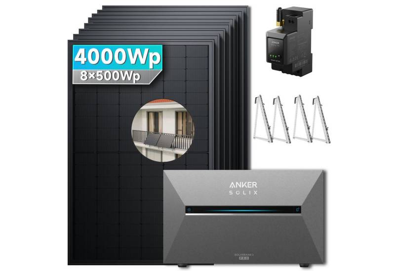 SolarMars Solaranlage 4000W Balkonkraftwerk mit Speicher Anker Solix Solarbank 3 E2700 Pro, (mit optionaler BP2700 Erweiterungsakku), mit intelligenter KI zur dynamischen Überwachung des Stromverbrauchs von SolarMars