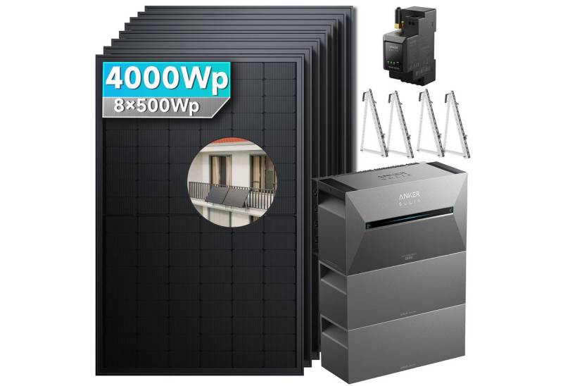 SolarMars Solaranlage 4000W Balkonkraftwerk mit Speicher Anker Solix Solarbank 3 E2700 Pro, (mit optionaler BP2700 Erweiterungsakku), mit intelligenter KI zur dynamischen Überwachung des Stromverbrauchs von SolarMars