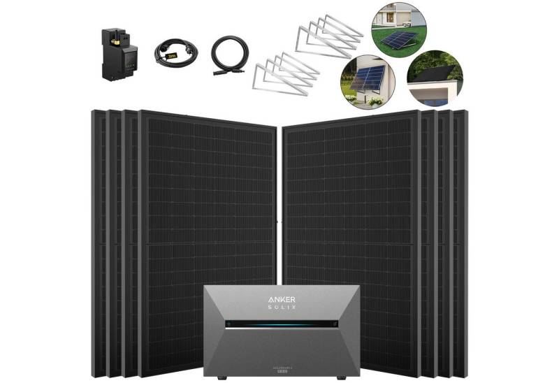 SolarMars Solaranlage 4000W Balkonkraftwerk mit Speicher Anker Solix Solarbank 3 E2700 Pro, (mit optionaler BP2700 Erweiterungsakku), mit intelligenter KI zur dynamischen Überwachung des Stromverbrauchs von SolarMars