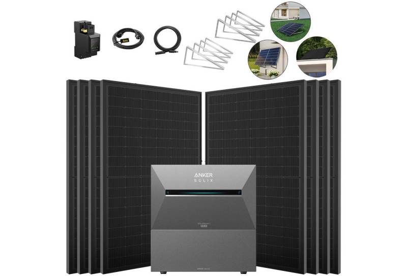 SolarMars Solaranlage 4000W Balkonkraftwerk mit Speicher Anker Solix Solarbank 3 E2700 Pro, (mit optionaler BP2700 Erweiterungsakku), mit intelligenter KI zur dynamischen Überwachung des Stromverbrauchs von SolarMars