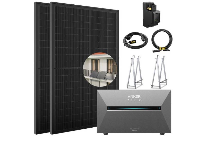 E.For.U Solaranlage 890W Balkonkraftwerk mit Speicher Anker Solix Solarbank 3 E2700 Pro, (mit optionaler BP2700 Erweiterungsakku), mit intelligenter KI zur dynamischen Überwachung des Stromverbrauchs von E.For.U