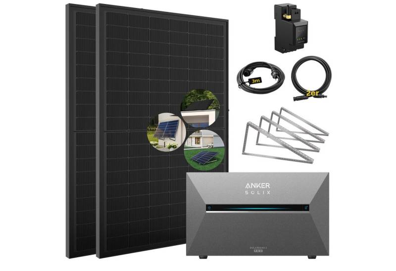 E.For.U Solaranlage 890W Balkonkraftwerk mit Speicher Anker Solix Solarbank 3 E2700 Pro, (mit optionaler BP2700 Erweiterungsakku), mit intelligenter KI zur dynamischen Überwachung des Stromverbrauchs von E.For.U