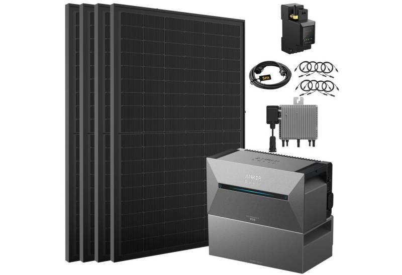 E.For.U Solaranlage Balkonkraftwerk mit Speicher SOLIX Solarbank 2 E1600 AC, 1800 W, (All in One Stromspeicher 1,6kWh mit integriertem Wechselrichter, Komplettset mit DEYE Wechselrichter, 1,6kWh Akku BP1600), 4x450W Solarpanel & Smarten Zähler von E.For.U