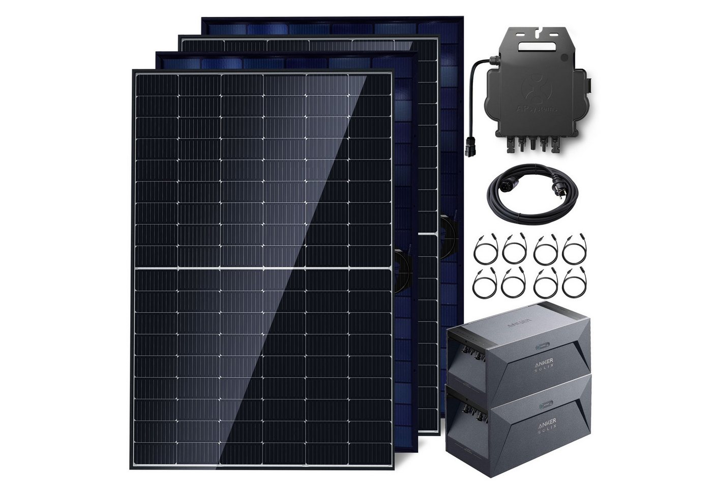 E.For.U Solarmodul Balkonkraftwerk mit Speicher (1760W, 3200Wh), Monokristallin, (Photovoltaik Mini-PV Anlage 2x Solarbank E1600 (1600Wh) und 4x Balkonkraftwerk (440W) Bifazialer Glas-Glas Solarmodule Komplettset, Kostenloses OTA-Update 800W-Mikro-Wechselrichter, 0% MwSt), inkl. 5m Kabel von E.For.U