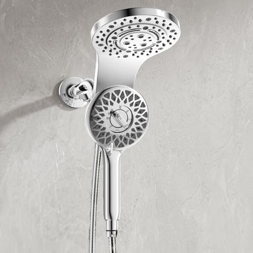EAARSUO Magnetischer großer Regenduschkopf mit Handbrause, Hochdruck-Doppelduschköpfe mit Handbrause Combo, Magnetix Wasserfall-Duschkopf mit 8 Sprühmodi und 180,3 cm Schlauch (Chrom) von EAARSUO