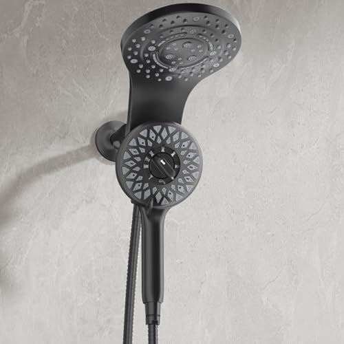 EAARSUO Magnetischer großer Regenduschkopf mit Handstrahl, Hochdruck-Doppelduschköpfe mit Handbrause Combo, Magnetix Wasserfall-Duschkopf mit 8 Sprühmodi und 180,3 cm Schlauch (mattschwarz) von EAARSUO