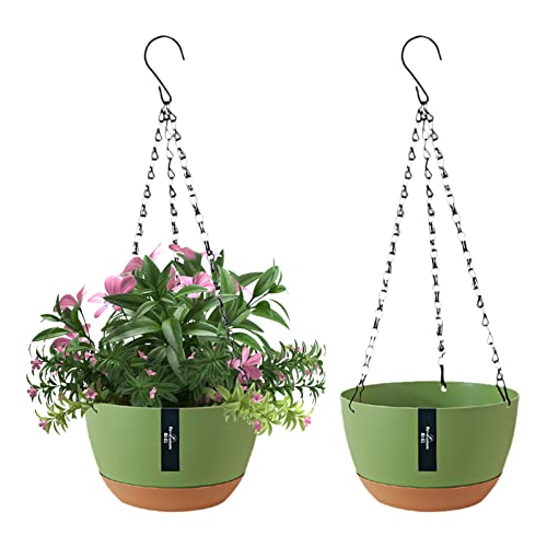 EACHPT Blumenampel,Hängeblumentöpfe 2 Stück Hängende Pflanzgefäße für Zimmerpflanzen im Freien,mit Drainagelöchern und abnehmbarem Untersetzer für das GartenhausΦ21CM von EACHPT