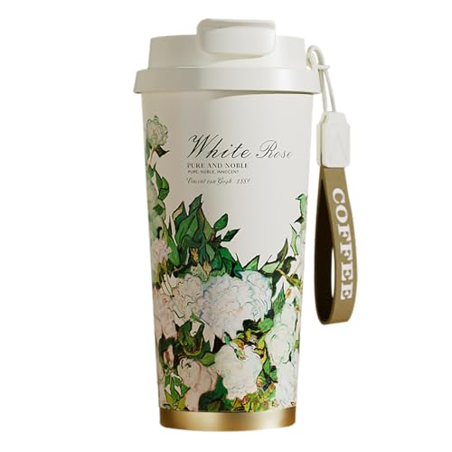 EACHPT Kaffeebecher to go Thermo,Thermobecher 500ml Doppelwand Isoliert Edelstahl Kaffeebecher to go,Kaffeetasse mit Auslaufsicherem Deckel,Kaffeebecher mit Faltstroh,für heiße kalte Getränke von EACHPT